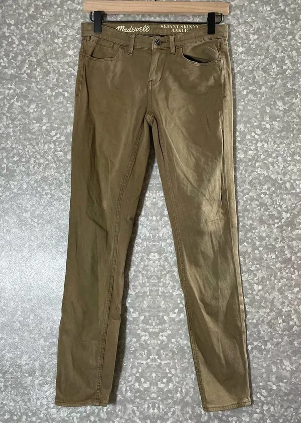 Madewell Garment Dyed Tan/Green Skinny Skinny Ankle Jeans - Size 25 - Low Rise - Image 2