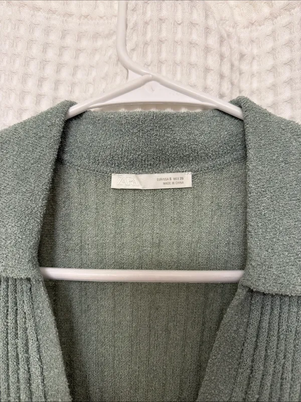 Zara Olive Green Ribbed Maxi Dress with Collar - Image 3