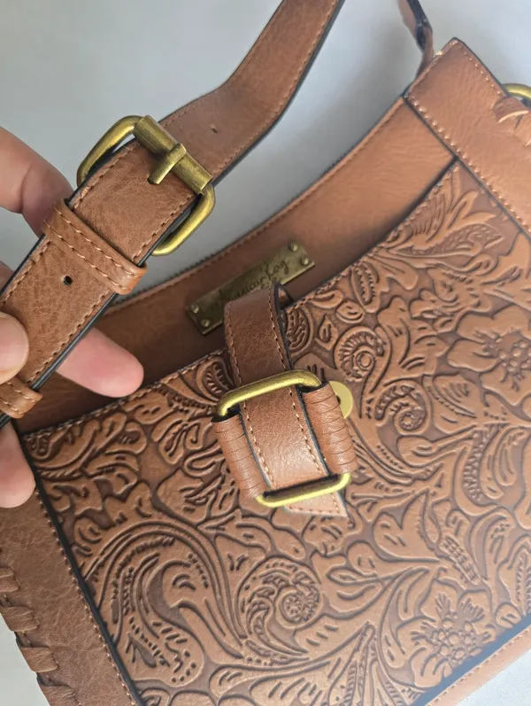 Stylish Tooled‎ Shoulder Crossbody Bag Adustable Strap Intricate Floral Embossed - Image 11