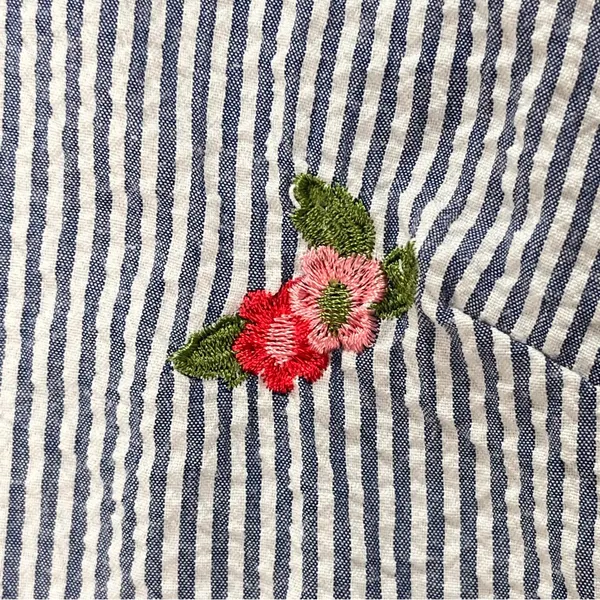 Granny‎ core button down top embroidered flowers collar blue white cotton blend - Image 4