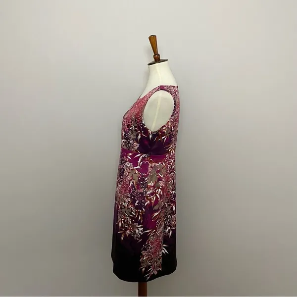 Tahari Dress Sheath Floral Botanical Leaves Lined Sleeveless Fuchsia Pink Purple - Image 4