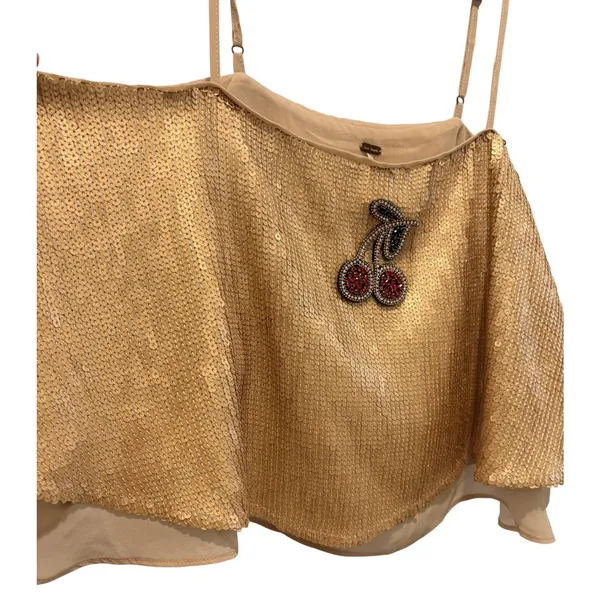 Free People NWOT Fruit Punch Sequin Beaded Cherry Appliqué Boho Boxy Crop Top - Image 4