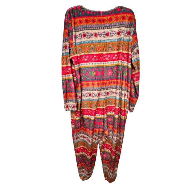 Natural Life Boho Floral Striped Fleece Jumpsuit‎ One Piece Pajama Lounger Large - Image 2