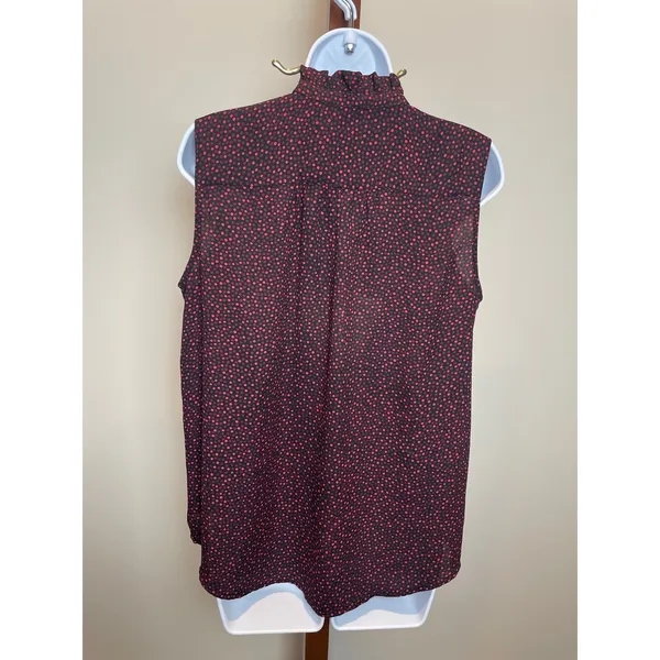 Ann Taylor Top Black Red Polka Dots Sleeveless Mock Neck Ruffle Chiffon Size M - Image 3