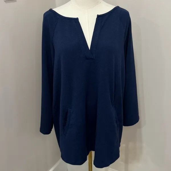 Lilly Pulitzer Skipper V-Neck Popover Tunic Navy‎ Blue Pockets Size Large - Image 2