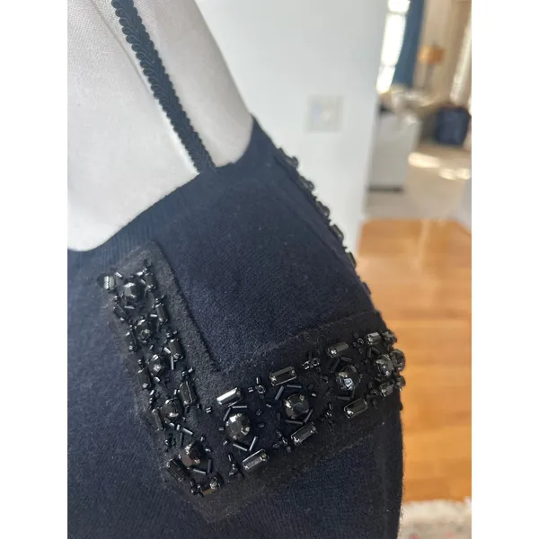 J.Crew Wool Cashmere Navy & Black Embellished Shoulder Crewneck Sweater - Image 5