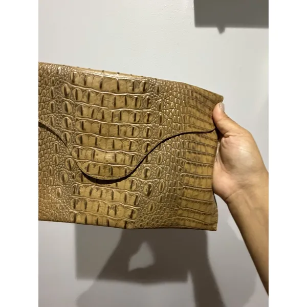 Vintage y2k J J Winters Croc Leather Bag Pouch Case Clutch Tan Brown P - Image 3