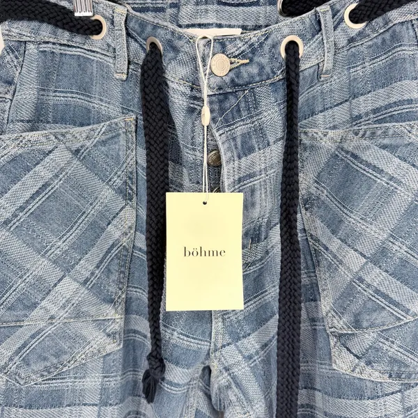 Böhme Judy Plaid Barrel Jeans Womens Medium High Rise Patchwork Cropped NEW - Image 10