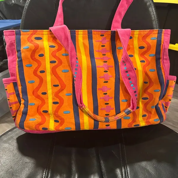 Bright Pink Multicolor Canvas Tote - Image 7