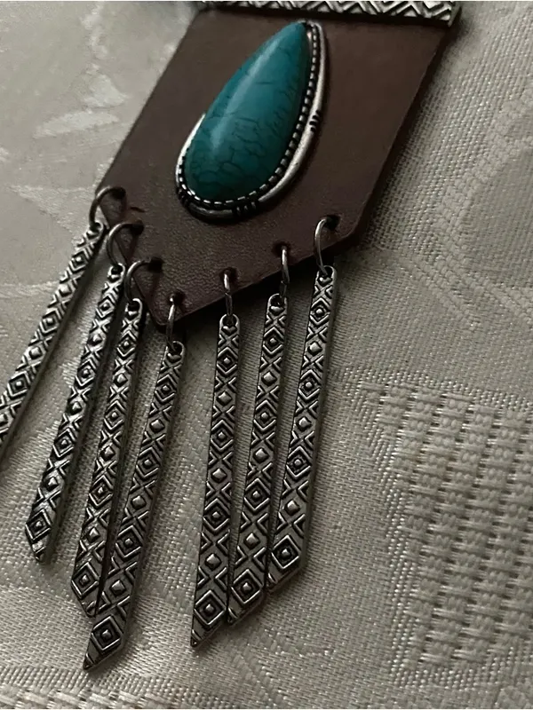 Paparazzi Necklace & Earrings Set Enchantingly Tribal Turquoise Western - Image 2