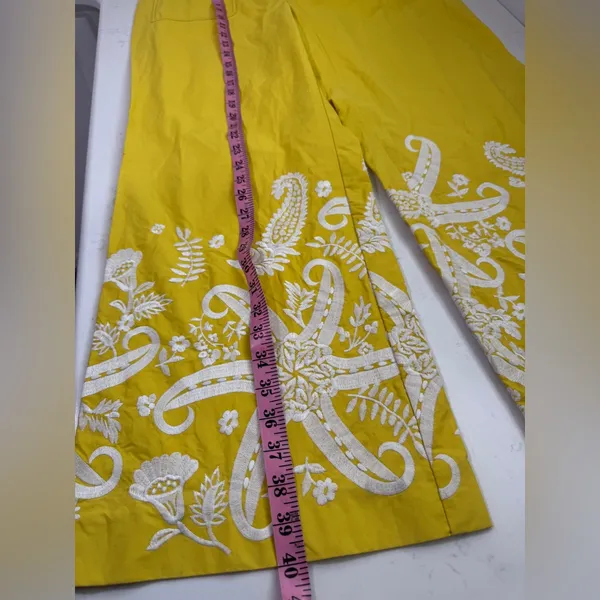 Anthropologie Yellow Wide Leg Pants with White Paisley - Image 8