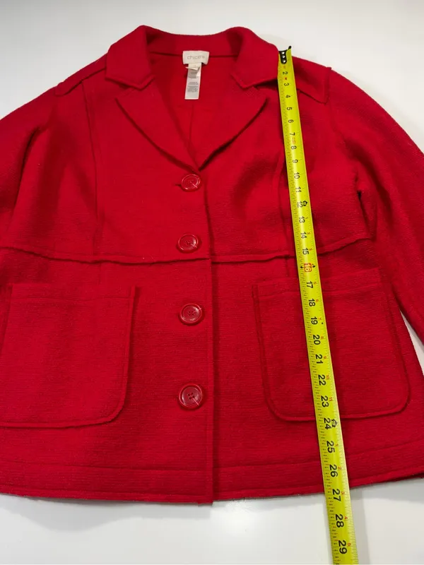 Chico's Wool Blend Red Bouclé Button-Front Pea Coat Size 2 - Image 3