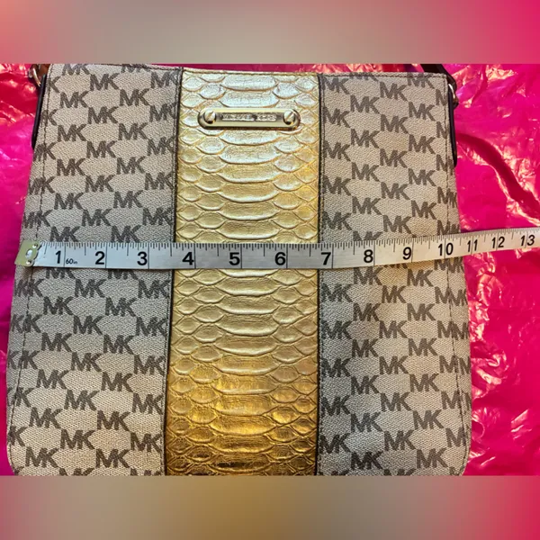 Michael Kors Gold and Brown Crossbody Bag - Image 5