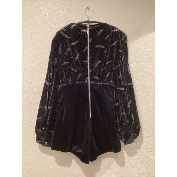 Bronx And Bronco black Maria Velvet V neck Romper Size Small - Image 4