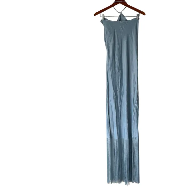 Camila Coelho Blue Halter Neck Fringe Maxi Dress Size Small - Image 7