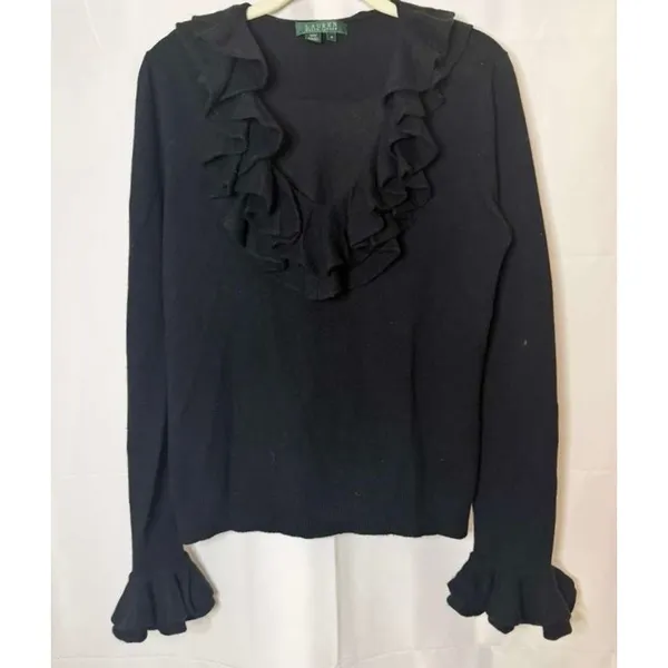 Lauren Ralph Lauren Sweater in Black Silk and Cashmere Blend sz. Medium - Image 3