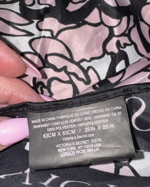Victoria's Secret Pink and Black Floral Logo Bombshell Silk Scarf - Image 9