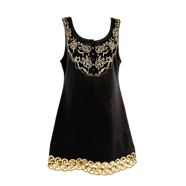 Free People Metallic Embroidered Mini Dress 4 Festival Whimsigoth Boho Black - Image 2