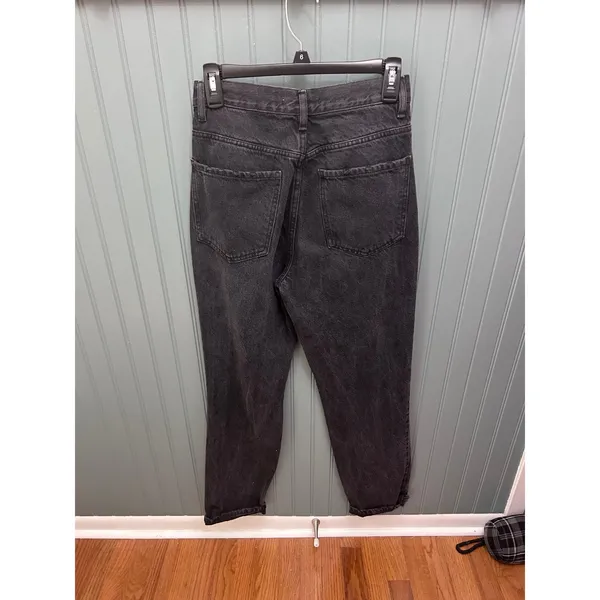 PacSun Washed Black High‎ Rise Distressed Dad Jeans Size 26 Ripped Knee Raw Hem - Image 2