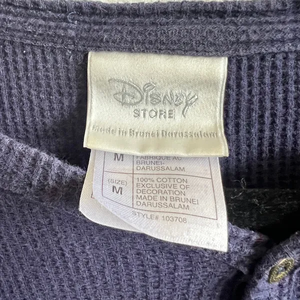 Disney Vintage Mickey Mouse Thermal‎ Henley Top 90s Y2K 2000s Disneyland Medium - Image 3