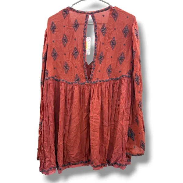Free‎ People Tunic Womens S Red Embroidered Babydoll V Neck Boho NWT Flawed - Image 4
