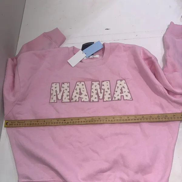 Grayson Threads Mama Pink Crewneck Oversized Sweatshirt Floral Patchwork Applique Size Small NWT - Image 10