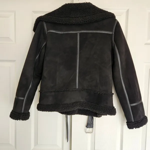 ZARA Women's Double Sided Jacket Faux Suede Shearling Moto Aviator Size Medium‎ - Image 6