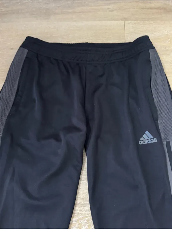 Adidas Black Track Pants with Gray Side Stripes - Image 2