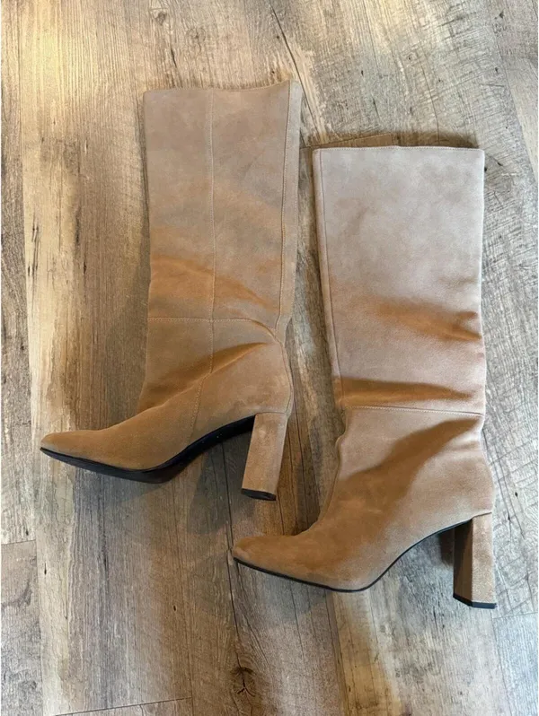 Zara Tan Suede Tall Block Heel Boots EU 39 US 8/8.5 - Image 3