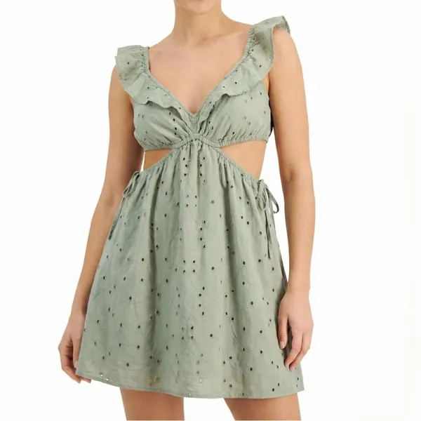 Speechless Sage Green Eyelet Ruffle Cutout Side Tie Sundress Boho Festival XL - Image 10