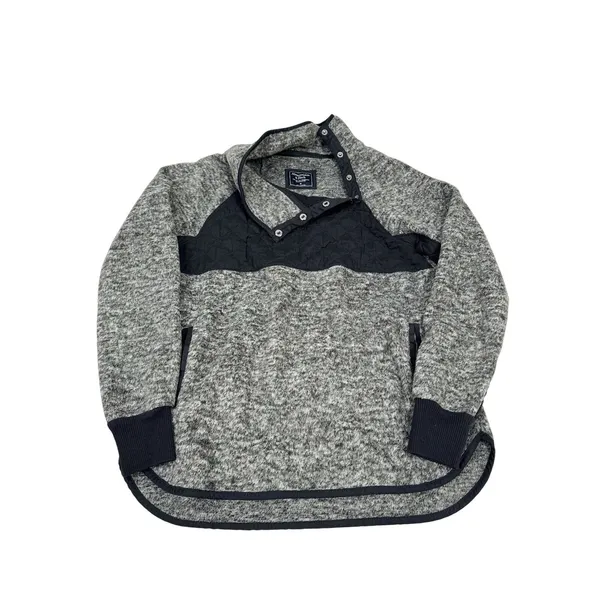 Abercrombie & Fitch Fleece Pullover‎ Womens M Gray Snap Neck Quilted Trim Sherpa - Image 3