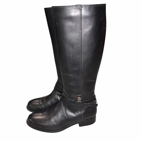 Frye Melissa Belted Black Leather Tall Riding Boots Shoes size 6 - Image 4