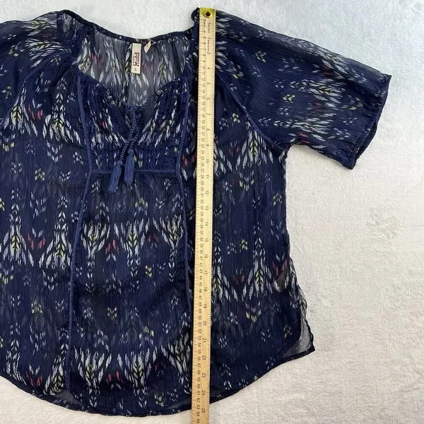 Y2K Mudd L Large Top Sheer Aztec Graphic‎ Whimsygoth Fairy Boho Grunge Women's - Image 10