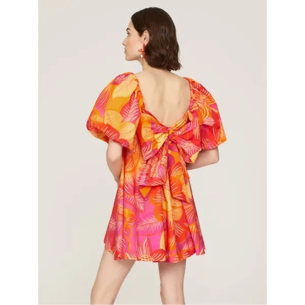 Farm Rio Summer Garden Mini Dress Tropical Vibrant Pink - Image 3