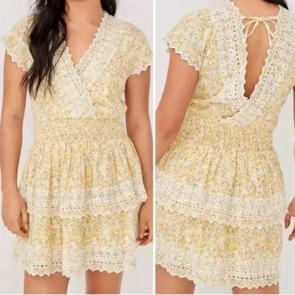 American Eagle Yellow Ruffle Dress Kentucky Derby Garden Party Floral M - Image 4