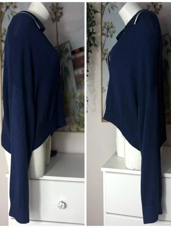 PINK Victoria's Secret Navy Blue V-Neck Collar Cropped Sweater Pullover XXL NWT - Image 5