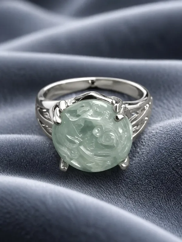 Gorgeous Stainless Steel Silver w/ Gorgeous Frosted Cream Color Gemstone Size 6 - Image 3