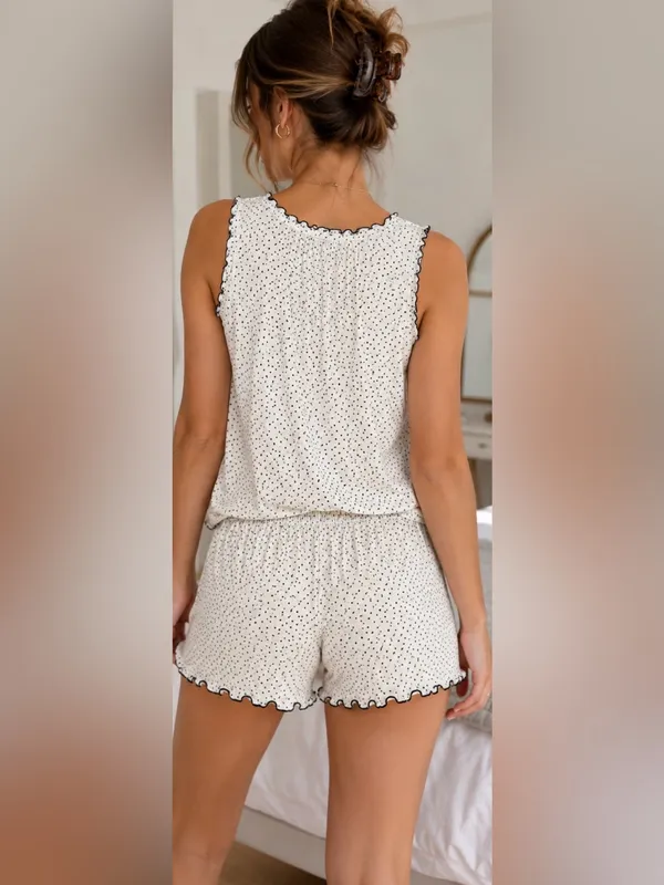 Jaclyn Intimates Polka Dot Romper Pajama Set White Black Size Large Y2K Style - Image 2