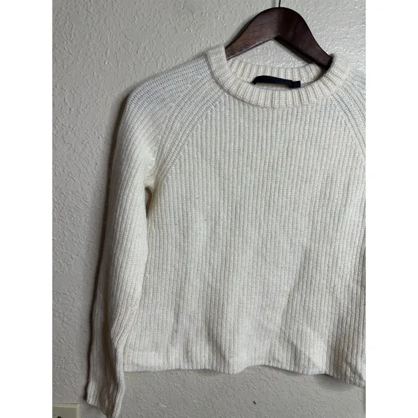 Jenni Kayne Cashmere Fisherman Sweater size XS Ivory Ribbed Crewneck - Image 6
