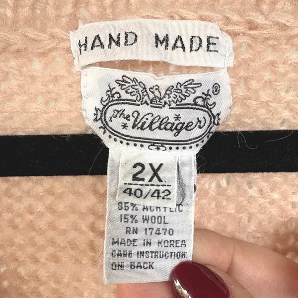 Vintage Handmade Rose Pink Acrylic Knit Cottagecore Oversized Sweater Vest 2X - Image 6