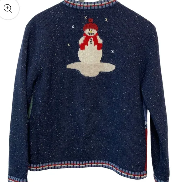 ALBOTS Vintage 90s Talbots Patchwork Christmas Winter Wool Cardigan Sweater XL. - Image 2