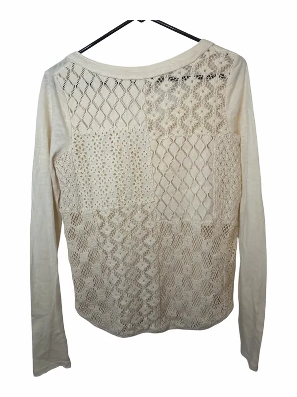 Free People Crochet Lace Boho Long Sleeve Patchwork Top - Image 2