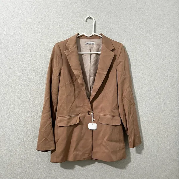 Reformation Women's Classic Slim Blazer Brown S Business Single Button Closure - Image 2