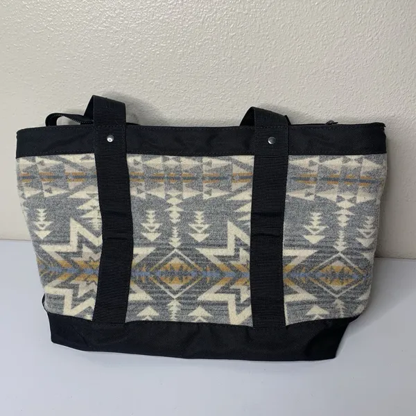Pendleton Cowhide Leather Wool Travel Tote Zip Black Western - Image 10