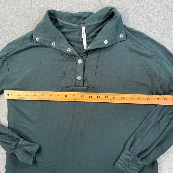 SOMA Women's Small Dark Green Collared Pullover Sweatshirt Snap Button Front - Image 5