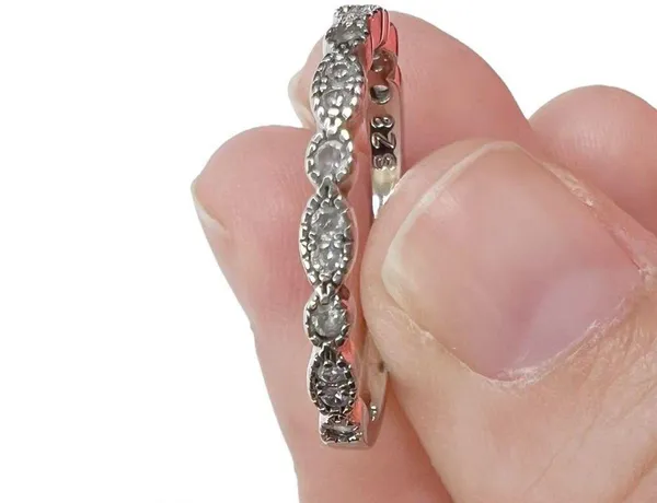 Marquise & Round Shapes Clear Glass Stones Sterling Silver Stackable Ring - Image 8