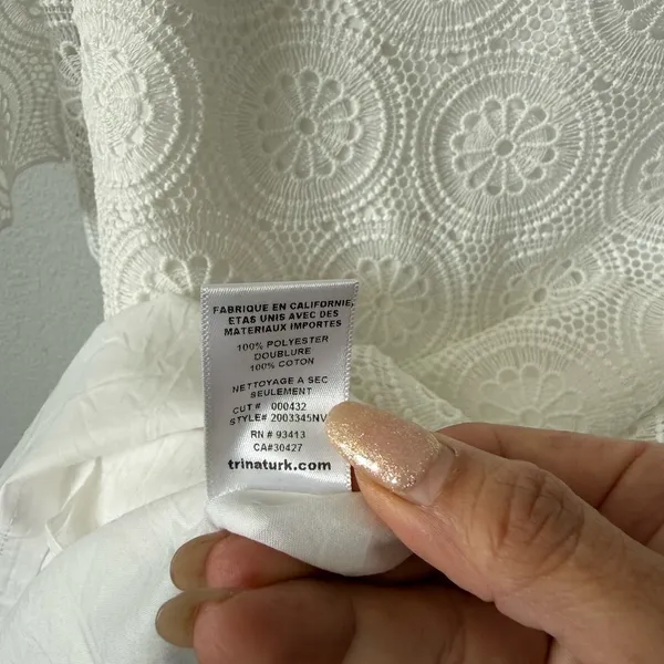 Trina Turk White Lace Shift Dress Size S Bridal Shower Garden Party Summer Chic - Image 7