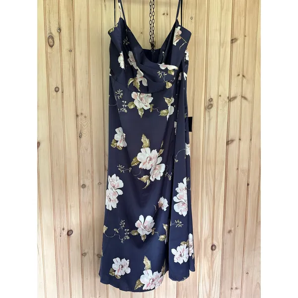 NWT Lulus Radiant Occasion Navy Blue Floral Satin A-Line Maxi Dress Resort Sz 3X - Image 2