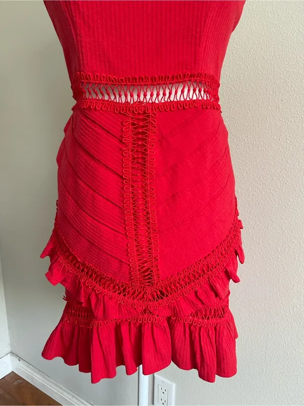 Hello Molly Red Spaghetti-Strap Lace-Trim Mini Dress - Image 2