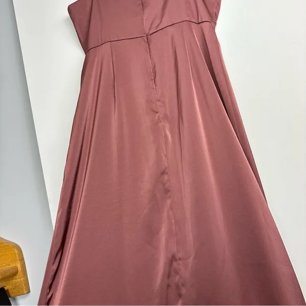Lulus Enchanted Moments Mauve Pink Satin Ruffle Dress Sz Medium High Low V Neck - Image 13